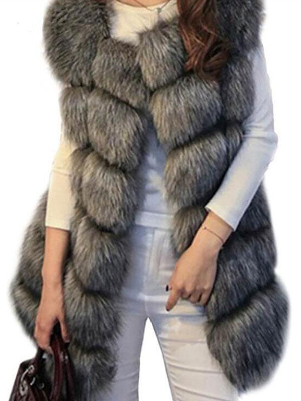 Faux Fur Vest Eco-friendly Winter Sleeveless Midi Jacket For Women 2026