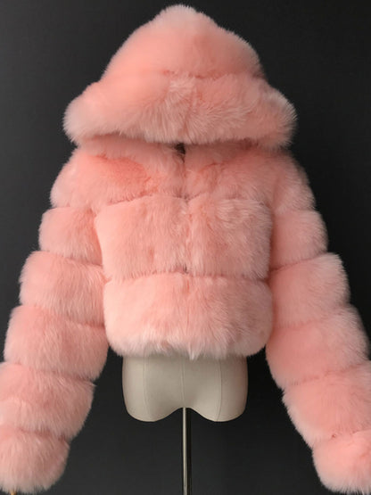 White Faux Fur Jacket With Hood Hot Girls Short Coats Winter Outerwear For Women 2026