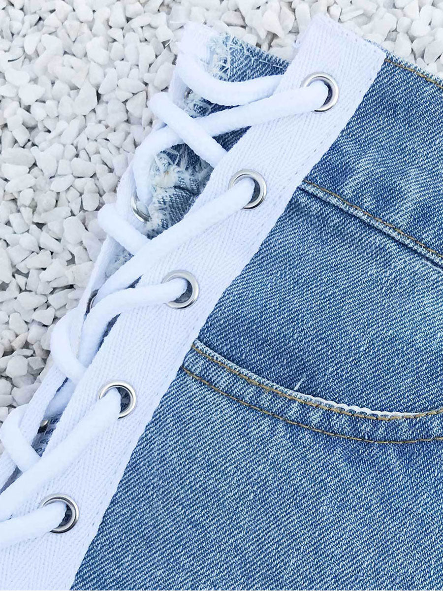 Women Denim Shorts White Cotton Straight Extra Short Casual Grommets Hot Pants