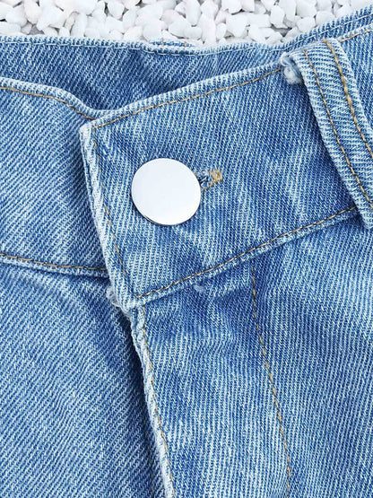 Women Denim Shorts White Cotton Straight Extra Short Casual Grommets Hot Pants