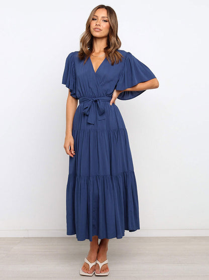 Boho Ruffle Tiered Midi Dress for Women - Lilac V Neck Flutter Sleeve A-Line Flowy Wrap Sun Dress - Summer Wedding Guest 2026