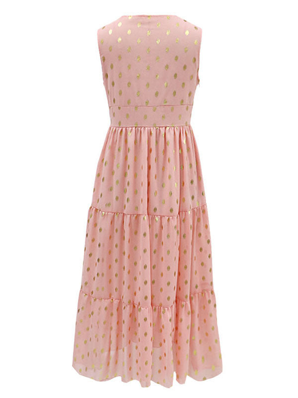 Polka Dot Boho Maxi Dress for Women - Lace Trim Tiered V Neck Sundress - Summer Beach Holiday 2026