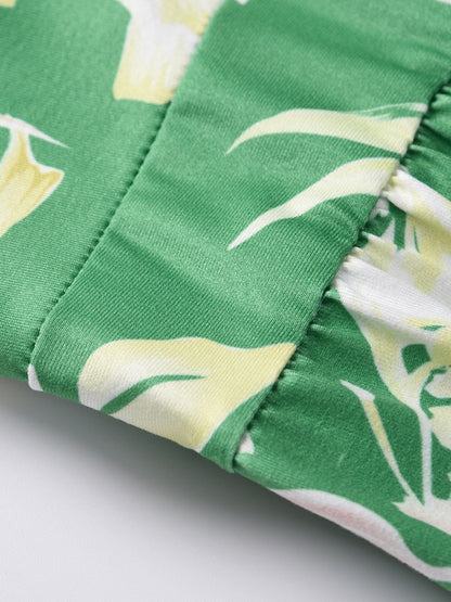 Tropical Floral Maxi Dress for Women - Leaf Print V Neck Backless Long Sundress - Summer Beach Vacation 2026