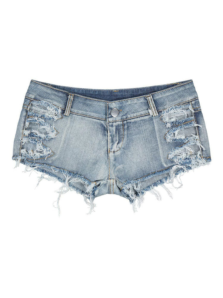 Women Denim Shorts Zipper Fly Layered Irregular Raised Waist Cowboy Skinny Summer Shorts