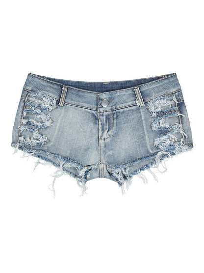 Women Denim Shorts Zipper Fly Layered Irregular Raised Waist Cowboy Skinny Summer Shorts