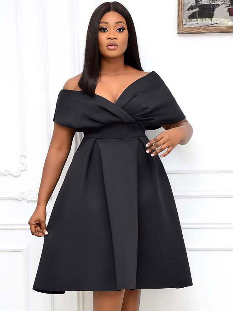 Plus Size Dress For Women Bateau Neck Short Sleeves Lycra Spandex Teal Midi Dress