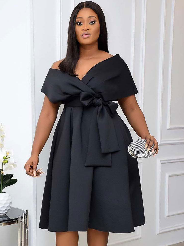 Plus Size Dress For Women Bateau Neck Short Sleeves Lycra Spandex Teal Midi Dress