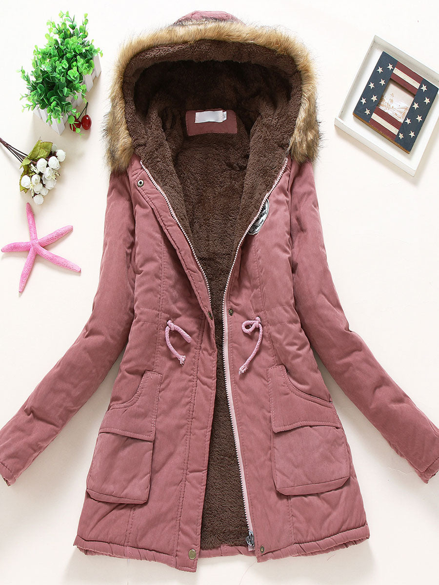 Women Winter Coats Light Pink Hooded Cotton Outerwear