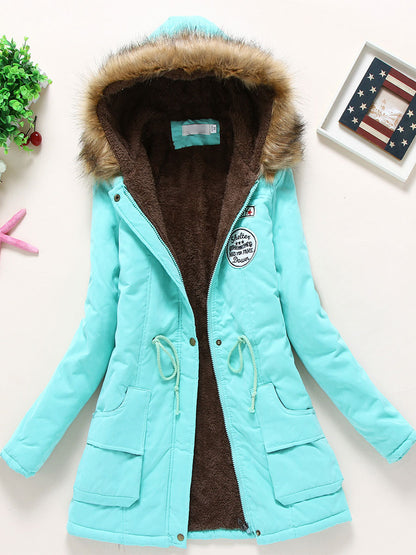 Women Winter Coats Light Pink Hooded Cotton Outerwear