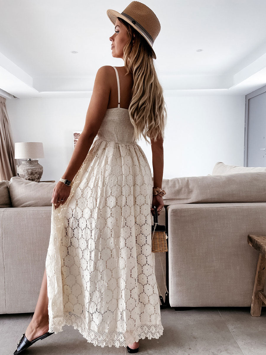 Boho Lace Maxi Slip Dress for Women - V Neck Open Front Romper - Summer Beach Vacation 2026