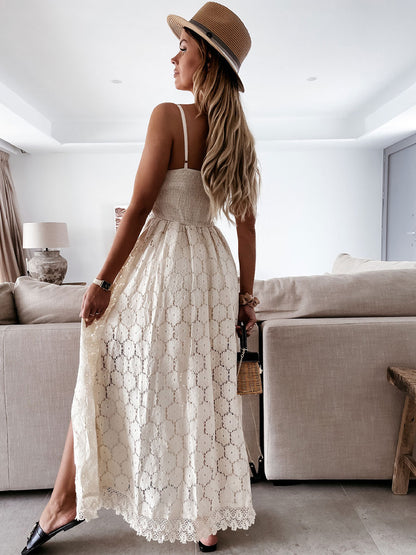Boho Lace Maxi Slip Dress for Women - V Neck Open Front Romper - Summer Beach Vacation 2026