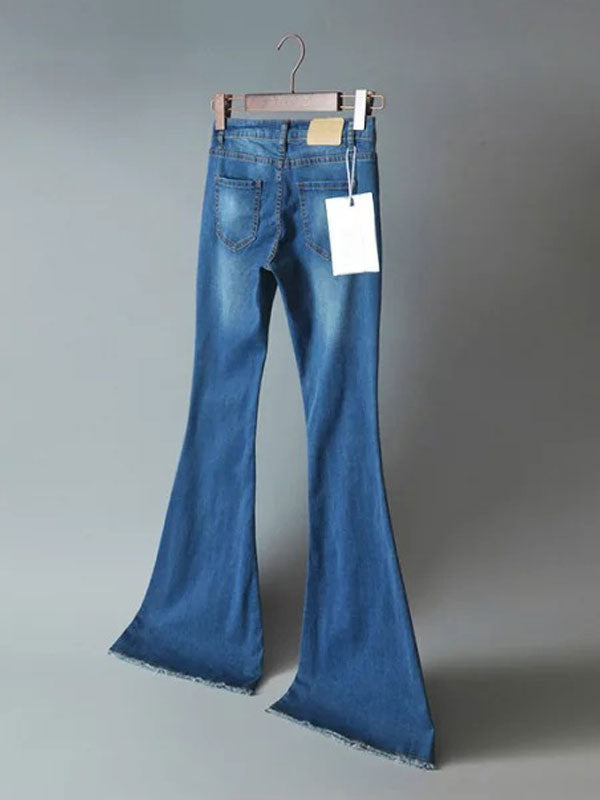Jeans For Women Fashion Bell Bottoms Zipper Fly Button Fly Blue Denim Pants