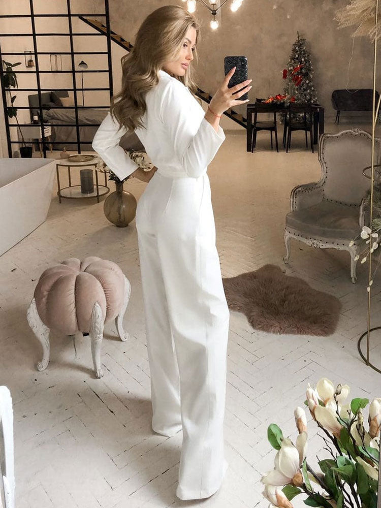 Black V-Neck Long Sleeves Jumpsuits For Women