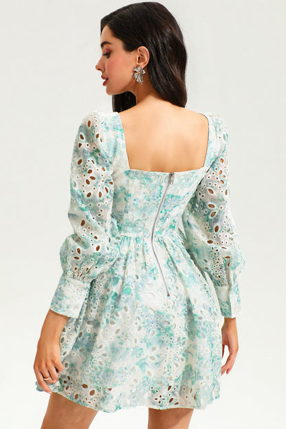 Floral Puff Long Sleeve Ruffle Mini Dress