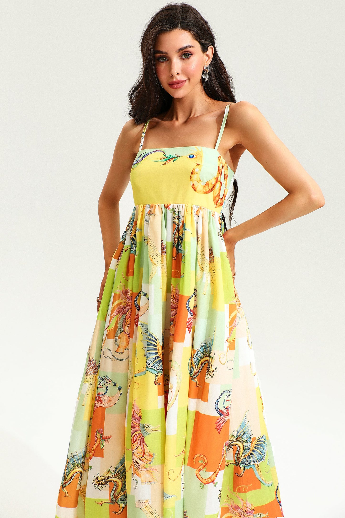 Animal Print Color-Blocking High Waist Maxi Dress