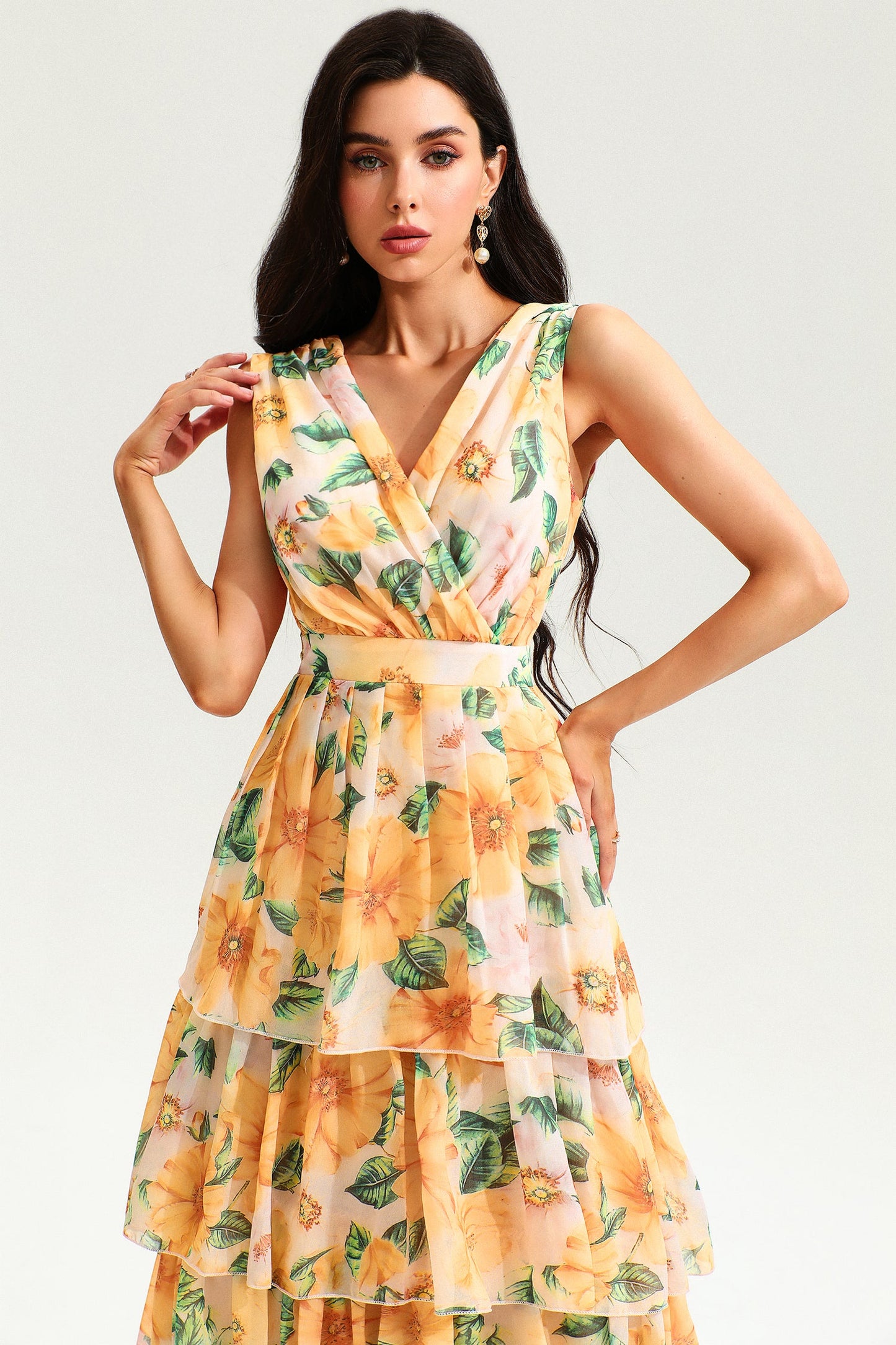 Floral Backless Sleeveless Tiered Hem Maxi Dress