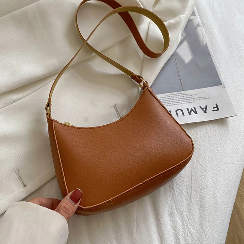 Solid Color PU Leather Casual Shoulder Bag