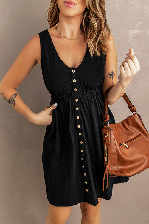 Sleeveless Button Down Swing Dress in 4 Colors