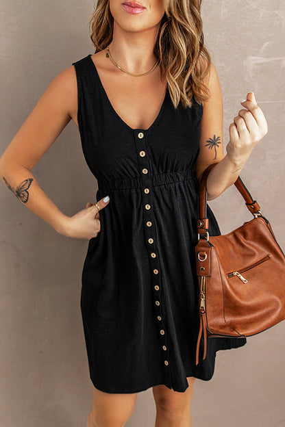 Sleeveless Button Down Swing Dress in 4 Colors