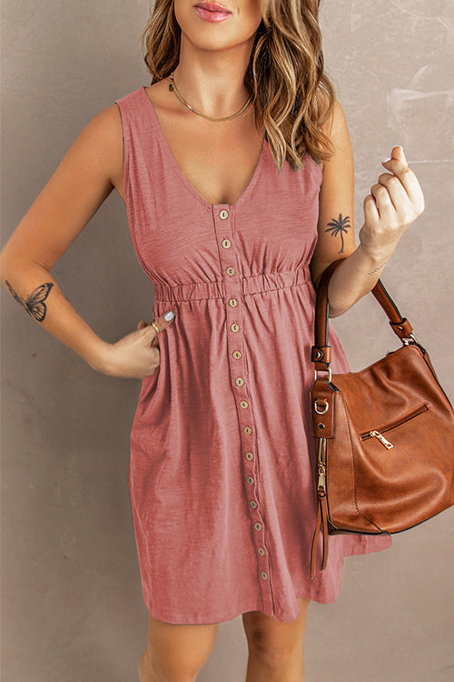 Sleeveless Button Down Swing Dress in 4 Colors