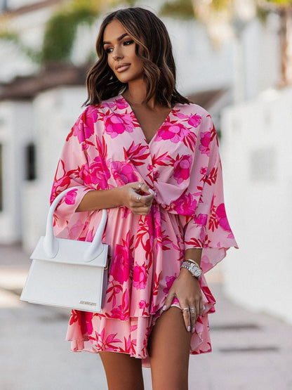 Summer Dress Pink V-Neck Beach Dress