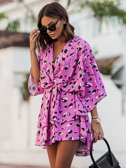 Summer Dress Pink V-Neck Beach Dress