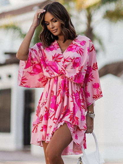 Summer Dress Pink V-Neck Beach Dress