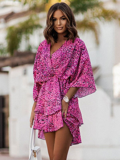 Summer Dress Pink V-Neck Beach Dress