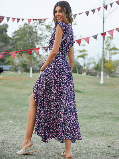 Floral High Low Wrap Dress for Women - Flutter Sleeve V Neck Ruffle Hem Long Dress - Summer Garden Wedding Guest 2026