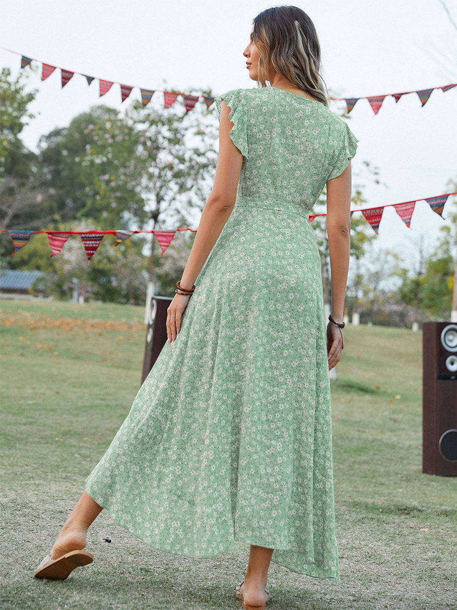 Floral High Low Wrap Dress for Women - Flutter Sleeve V Neck Ruffle Hem Long Dress - Summer Garden Wedding Guest 2026