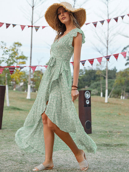 Floral High Low Wrap Dress for Women - Flutter Sleeve V Neck Ruffle Hem Long Dress - Summer Garden Wedding Guest 2026