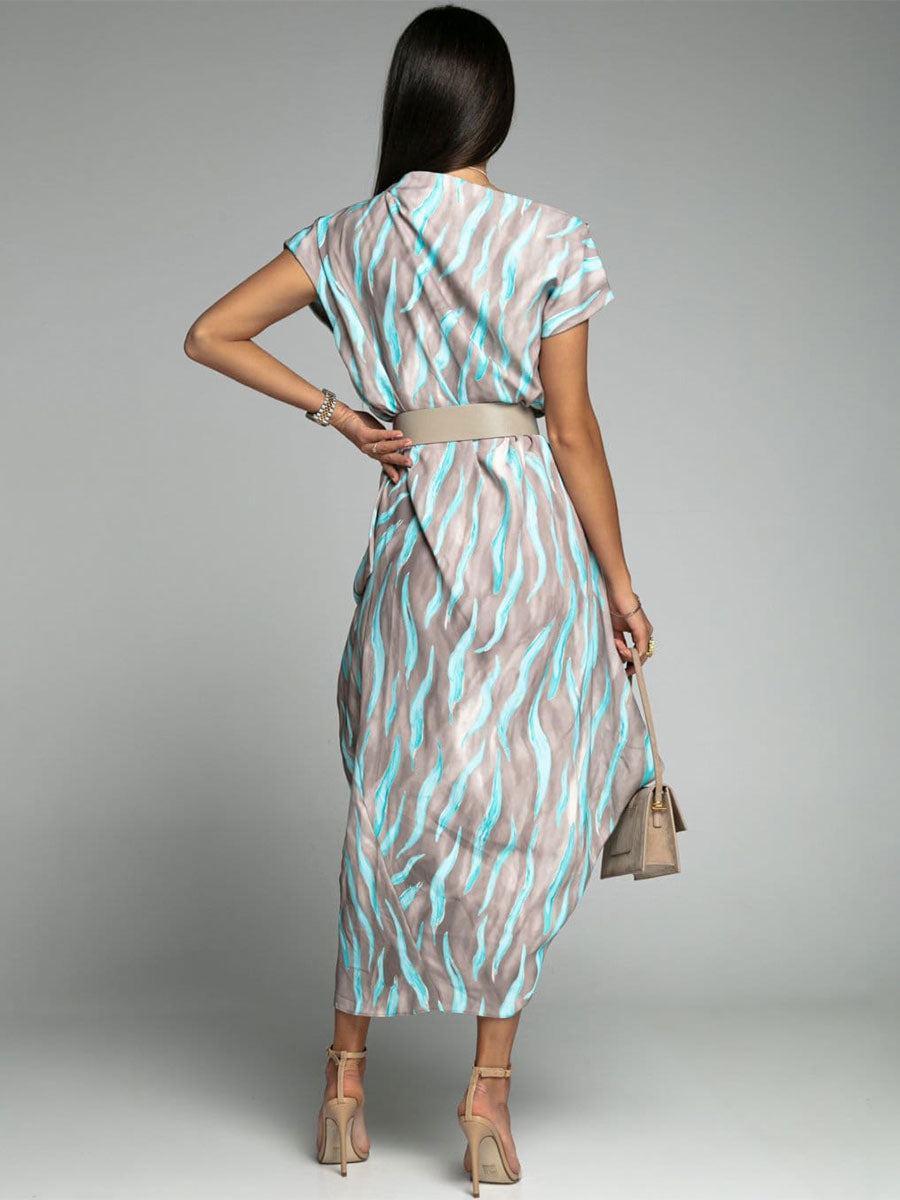 Maxi Dress Bateau Neck Short Sleeves Stripes Floor Length Dress