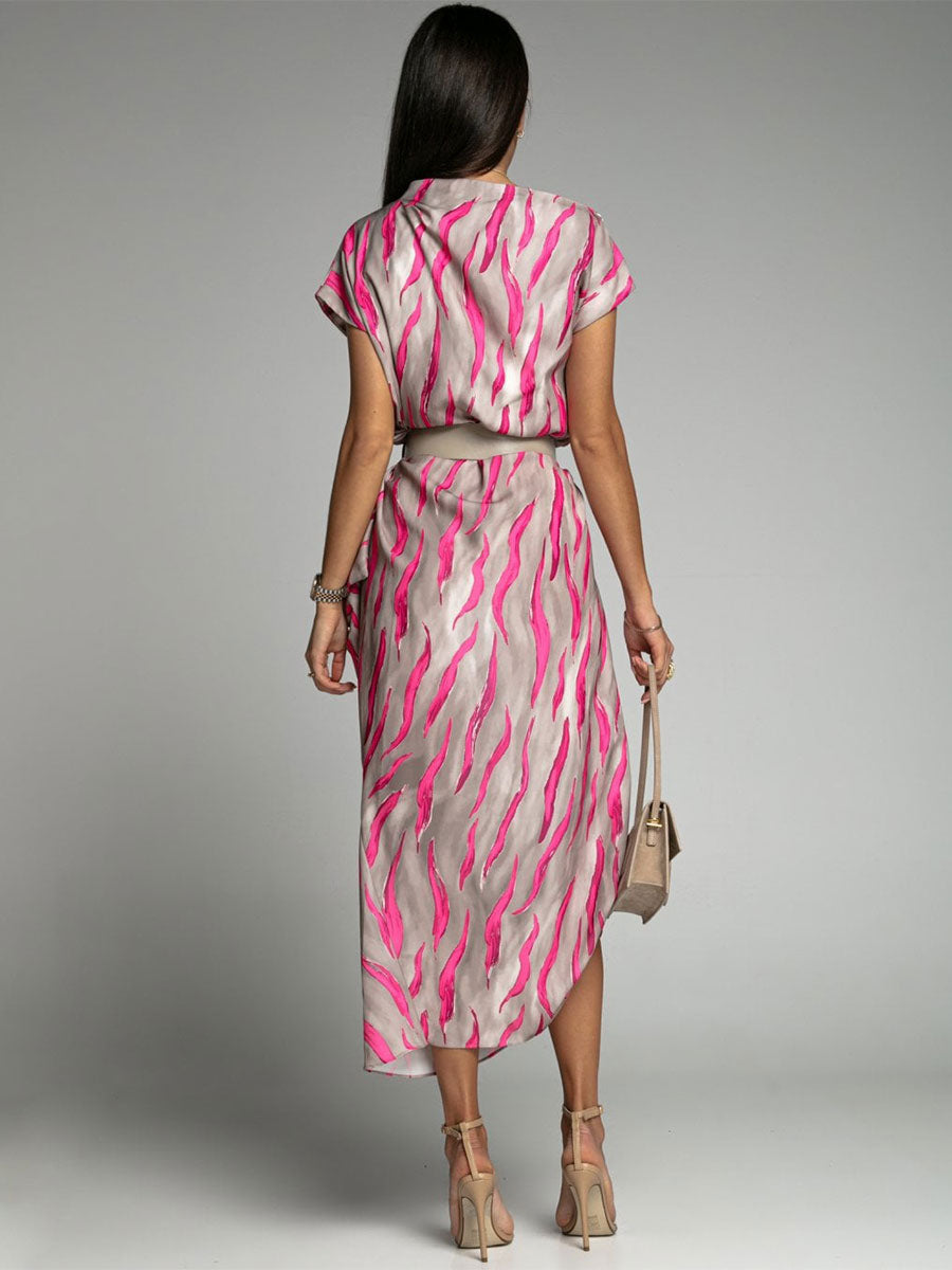 Maxi Dress Bateau Neck Short Sleeves Stripes Floor Length Dress