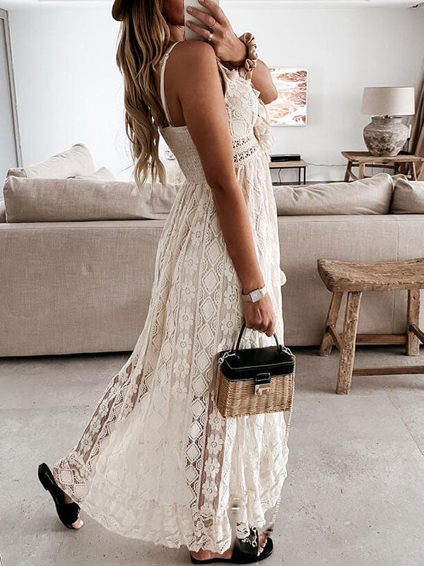 Lace Boho Long Slip Dress for Women - Tassel V Neck High Low Sundress- Summer Beach Vacation 2026