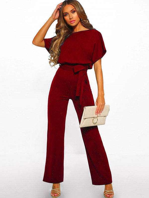 Deep Blue Jumpsuit Lace Up Knotted Natural Waist Trousers Outfit