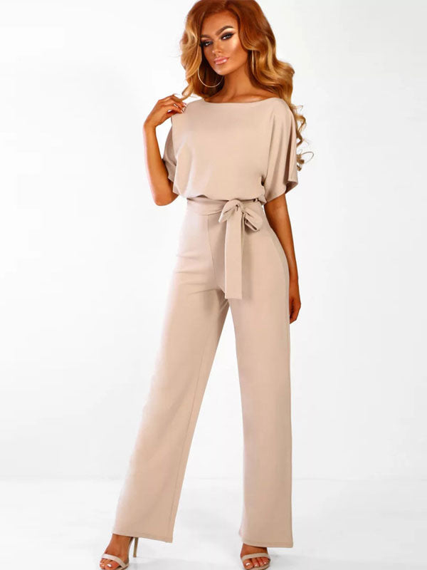 Deep Blue Jumpsuit Lace Up Knotted Natural Waist Trousers Outfit