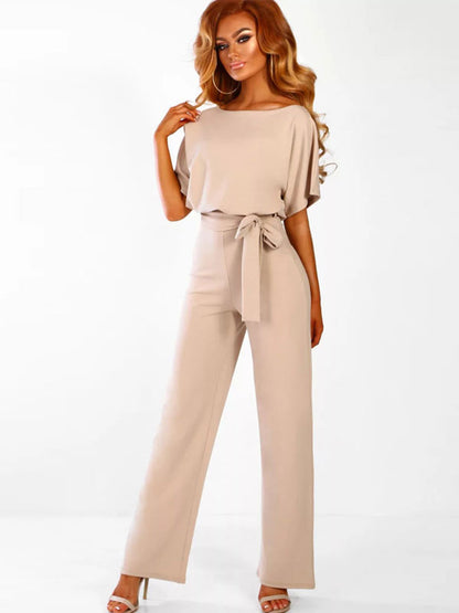 Deep Blue Jumpsuit Lace Up Knotted Natural Waist Trousers Outfit