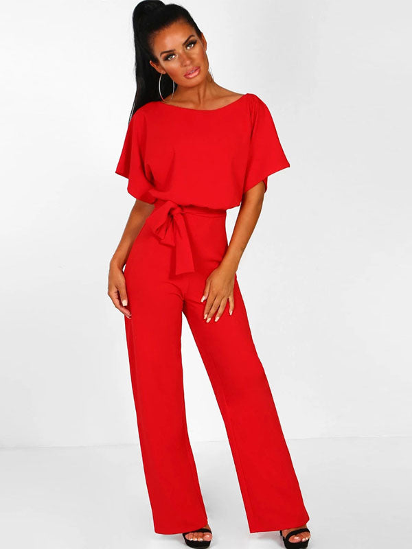 Deep Blue Jumpsuit Lace Up Knotted Natural Waist Trousers Outfit