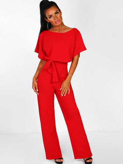 Deep Blue Jumpsuit Lace Up Knotted Natural Waist Trousers Outfit