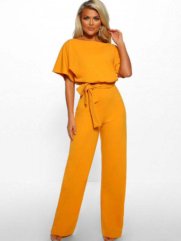 Deep Blue Jumpsuit Lace Up Knotted Natural Waist Trousers Outfit