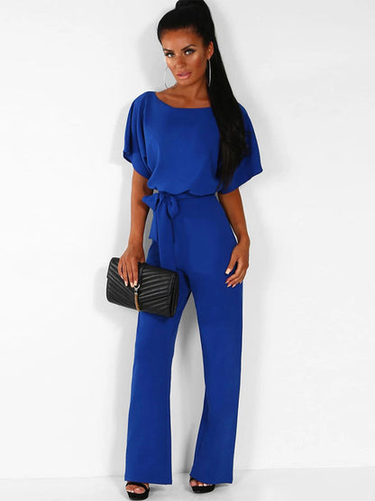 Deep Blue Jumpsuit Lace Up Knotted Natural Waist Trousers Outfit