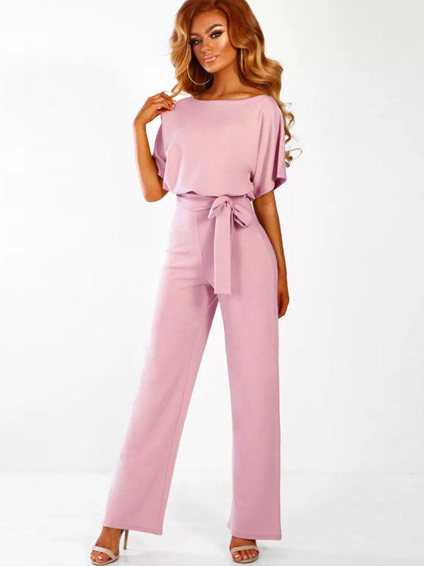 Deep Blue Jumpsuit Lace Up Knotted Natural Waist Trousers Outfit