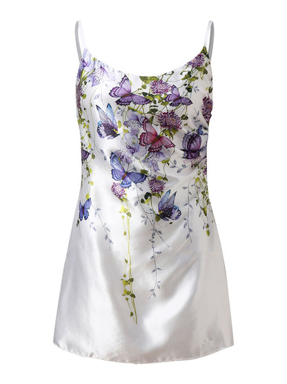 Summer Dress Straps Neck Floral Print White Short Beach Dress