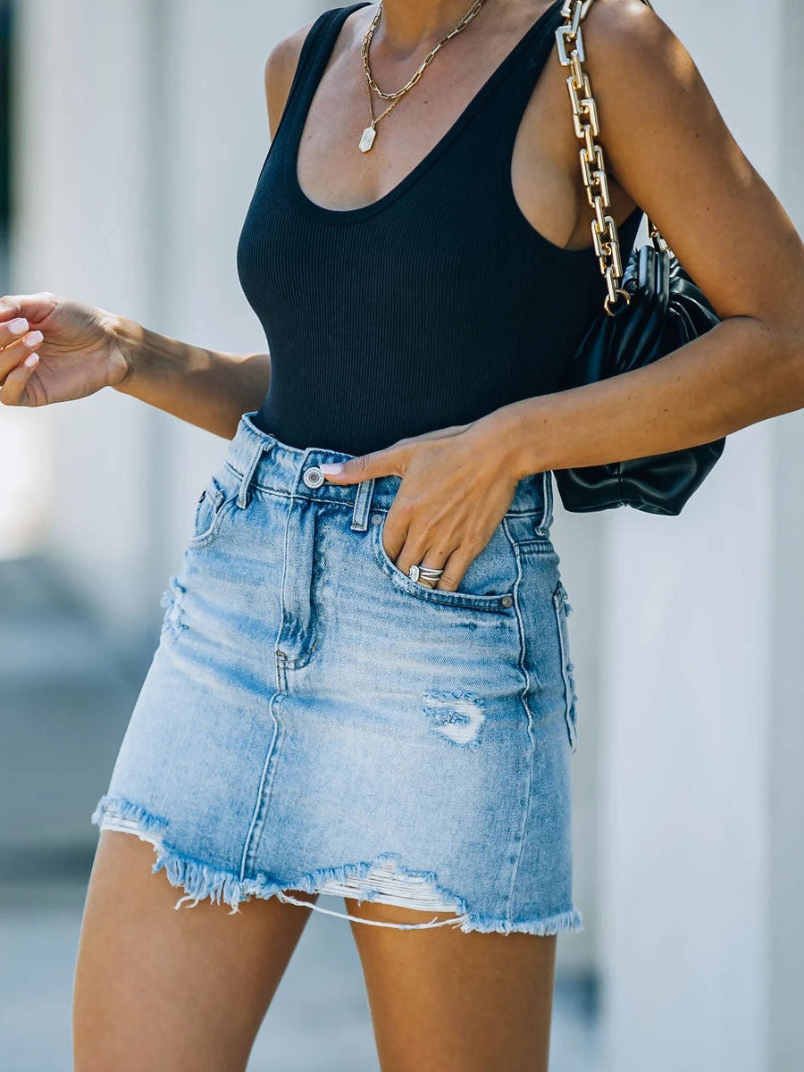 Skirt For Women Light Sky Blue Denim Short Summer Women Bottoms