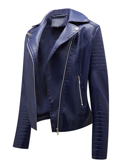 Faux Leather Moto Jacket Turndown Collar Yellow PU Relaxed Fit Spring Fall Biker Outerwear For Women