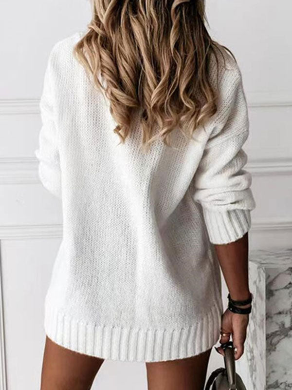 Women Pullover Sweater Apricot V-Neck Long Sleeves Acrylic Sweaters
