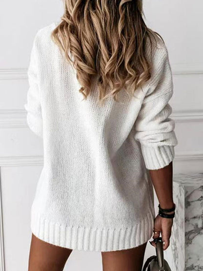 Women Pullover Sweater Apricot V-Neck Long Sleeves Acrylic Sweaters