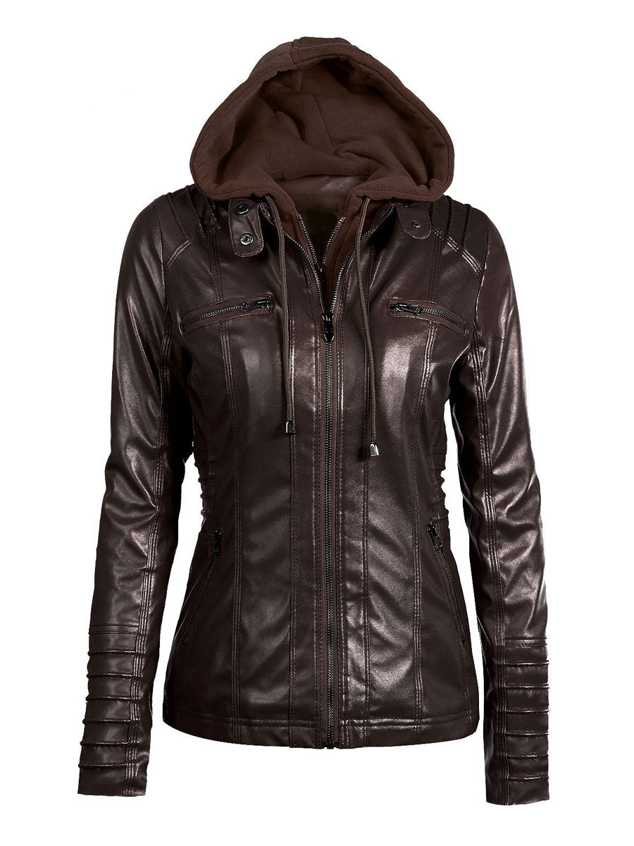 PU Leather Jacket Hooded Spring Outerwear For Women 2026