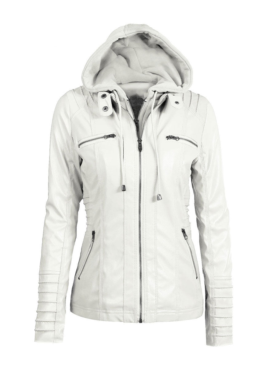 PU Leather Jacket Hooded Spring Outerwear For Women 2026
