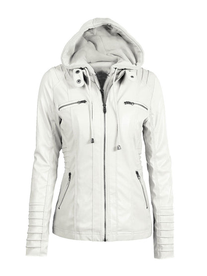 PU Leather Jacket Hooded Spring Outerwear For Women 2026